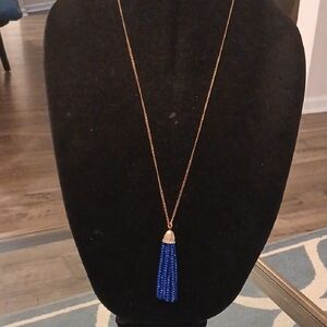 J. Crew Gold Chain Necklace with Blue Tassel